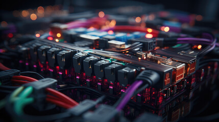 Colorful wire harness and plastic connectors for vehicles, automotive industry and manufacturing