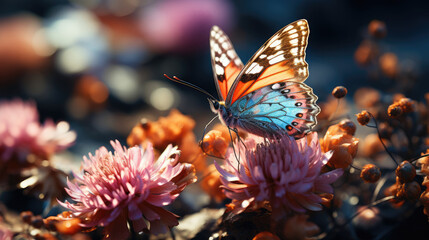 Fototapeta na wymiar Close-up of a beautiful butterfly on flowers in the garden