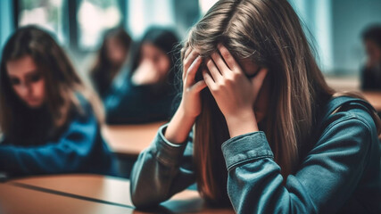 Teenage bullying. Group of negative people suppress the poor. Generative AI