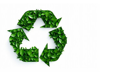 Recycle symbol with leaf plants over white background, copy space. Generative AI