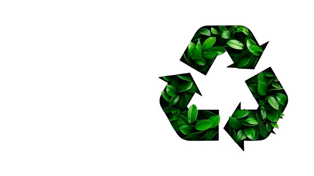 Recycle symbol with leaf plants, ecological and reuse environment, Generative AI
