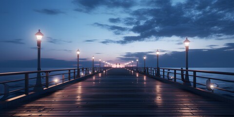 Naklejka premium Blue Hour before the sunrise along the pier