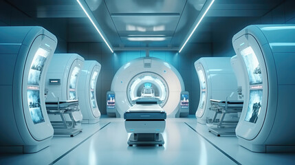High-tech modern CT scan room in the modern hospital