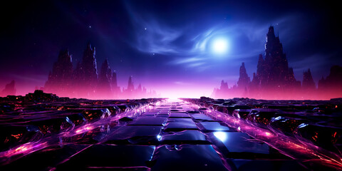 A dark and colorful scifi background with purple lighting