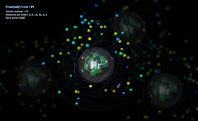 Obraz premium Atom of Praseodymium with detailed Core and its 59 Electrons with Atoms