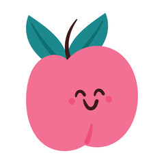 hand drawing cartoon peach with smile face. cute fruit icon for sticker