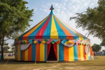 Colorful striped circus tent illustration.