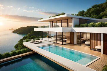 Fototapeta premium a luxury house floating on the beautiful sea