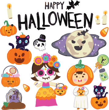 Halloween cartoon set