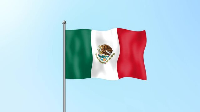Mexico flag waving on beautiful clean blue sky footage background. 4k