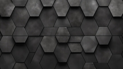 Abstract seamless dark black gray grey anthracite concrete cement stone tile wall made of hexagonal geometric hexagon print texture background banner panorama, Generative Ai