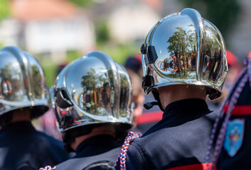 French firefighters back view