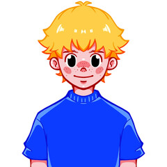 cute boy yellow hair in blue shirt character painting 