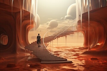 futuristic landscape with stairs going up