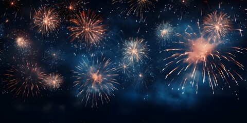 Fototapeta premium 2024 New Year's Eve Party Background Banner Panorama Long Fireworks Over Rustic Dark Blue Night Sky Texture