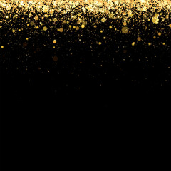 Festive vector background with gold glitter and confetti for christmas celebration. Black background with glowing golden particles. - 621966277