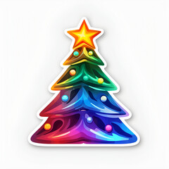 Fototapeta na wymiar Illustration, AI generation. Christmas tree sticker. Abstract colorful icon.