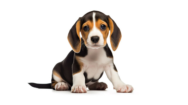 Cute Beagle puppy dog sitting isolated on white background. Digital illustration generative AI.