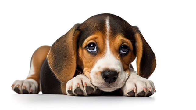 Close-up cute Beagle puppy isolated on white background. Digital illustration generative AI.