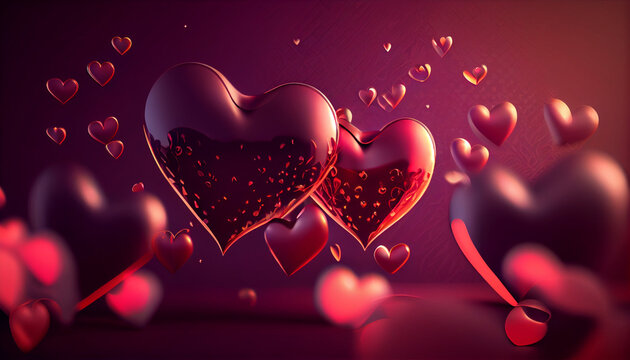 Romantic beautiful background with hearts and copy space Ai generated image