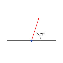 Angle 72° Degrees.  vector illustration. math teaching pictures. obtuse angle shape symbol vector icon.  
