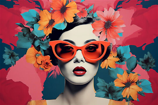 Fashion woman retro style. Collage , pop art. Post processed AI generated image..