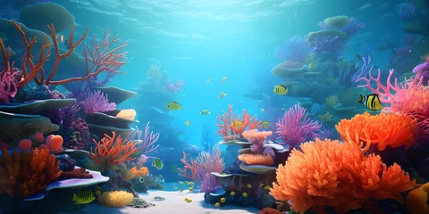 Schilderijen op glas Underwater coral reef landscape with colorful fish. IA Generative © Jing