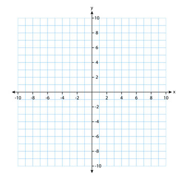 Blank cartesian coordinate system in two dimensions. Rectangular orthogonal coordinate plane with axes X and Y on squared grid. Math scale template. Vector illustration isolated on white background.