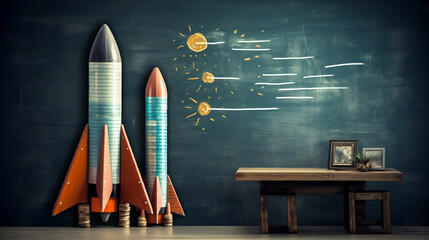 Success goal business background - Start a rocket in front of the blackboard, Generative Ai