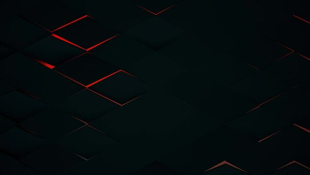 3D render futuristic animated background from rhomb shapes with neon back lighting, minimal diamonds grid tiles pattern with random objects displacement, 4K live wallpaper