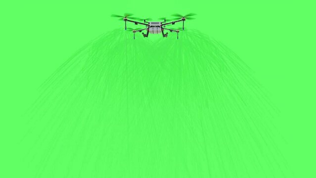 footage of agriculture drone fertilizer spraying on green background, 3d illustration rendering