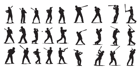Set of silhouette Baseball player vector illustration