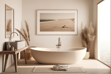 Fototapeta na wymiar Experience true comfort and relaxation in this beautiful bathroom featuring a spacious tub and clean design. AI Generative.