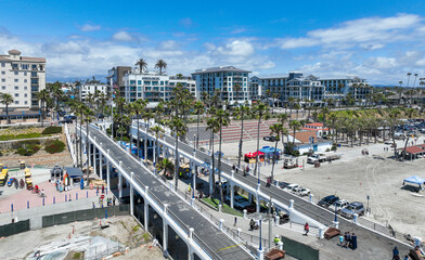 Oceanside, California, looking at the  Downtown on the Beach with the Pier in the Background along...
