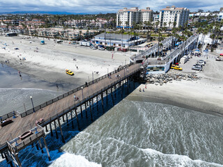 Oceanside, California, looking at the  Downtown on the Beach with the Pier in the Background along...