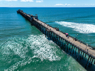 Oceanside, California, looking at the  Downtown on the Beach with the Pier in the Background along...