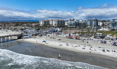 Oceanside, California, looking at the  Downtown on the Beach with the Pier in the Background along...