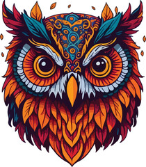 Colorful owl face rainbow vibrant vivid colored t-shirt design vector illustrations.