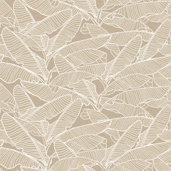 Tropical banana leaves seamless pattern, banana leaf vector background