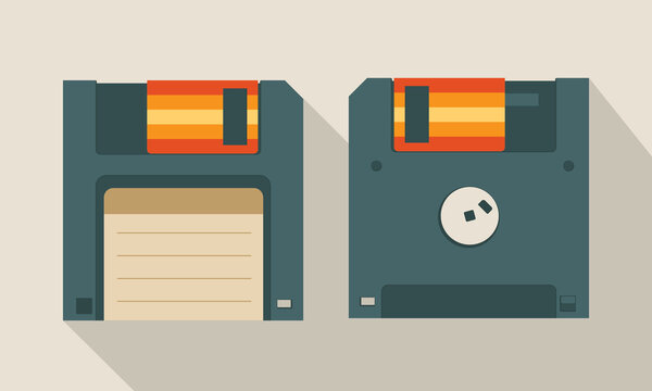 Floppy disk isolayed on white background. Diskette in retro style. HD diskette old data media. Vector stock soft green vector art image illustration, Magnetic diskette isolated on beige background