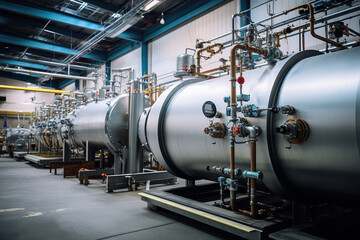 Utilizing liquid nitrogen tanks and heat exchanger coils for industrial gas production, optimizing efficiency and reliability in the manufacturing process - obrazy, fototapety, plakaty