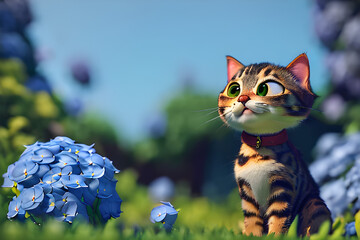 Hydrangeas and cute cats