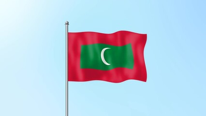 Maldives flag waving on beautiful clean blue sky footage background. 4k