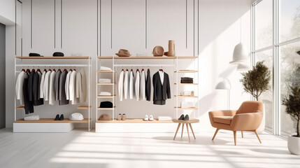 Minimal interior style men's fashion shop, Generative Ai