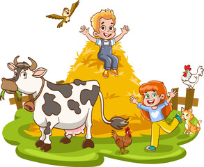 Obraz na płótnie Canvas Vector Illustration of Farm Kid