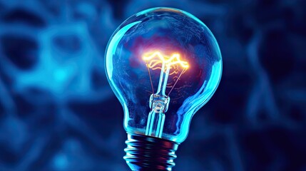 A close - up shot of a vibrant neon light bulb, emitting a radiant blue glow that represents the spark of an innovative idea.