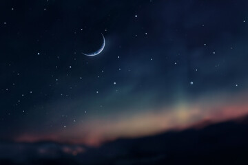 Obraz na płótnie Canvas Sky night stars and moon, islamic night, twilight