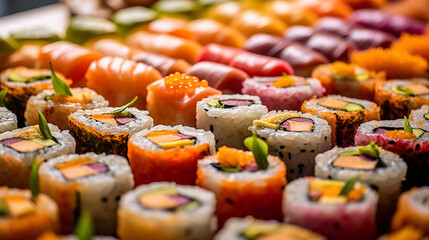Closeup shot of a sushis. Food Wallpaper. Generative Ai.