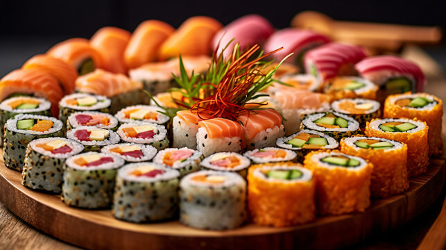 Closeup shot of a sushis. Food Wallpaper. 