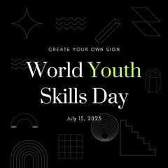 Happy world youth day. August 12. Proactive young people with beautiful bright decorative elements. Fully customizable vector eps 10 file format